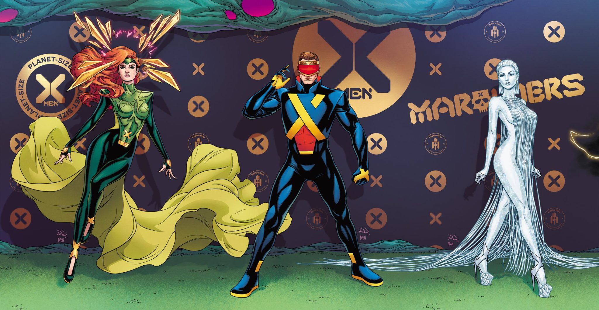 Hellfire Gala Jean Grey Cyclops and Emma Frost by Russell Dauterman and