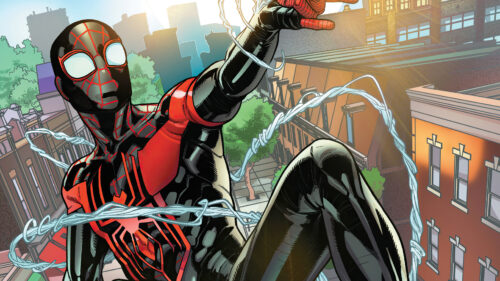 black spider-man swings