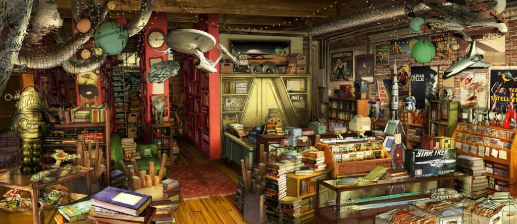 Blast From The Past Comic Book Store by Luc Desmarchelier