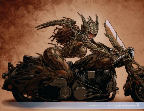Witchblade on a motorcycle
