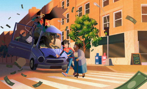 Superboy and Robin Crosswalking