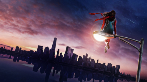 Ms Marvel on a light pole